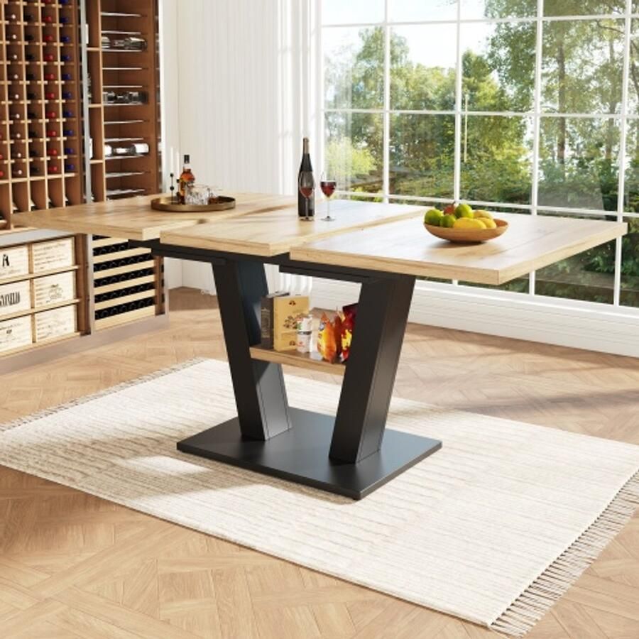 Eettafel Telescopische tabel (118-157 × 70 × 75 cm) tafel keukentafel uittrekbare tafel met behulp van interne insertplaten op 118-157 cm voor keuken en woonkamer hout gekleurde eettafel