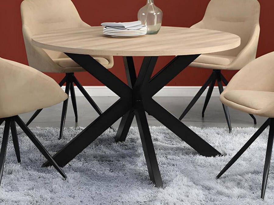 Vente-unique Eettafel TILKI 4 personen Mdf en metaal Eiken en zwart L 120 cm x H 77.5 cm x D 120 cm - Foto 2