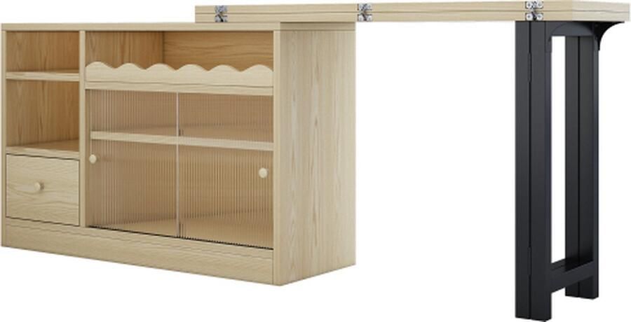 Zonder merk Gotagee Eettafel uitschuifbare bijzetkast restauranttafel opbergruimte bijzettafel met 360° rotatie woonkamertafel salontafel