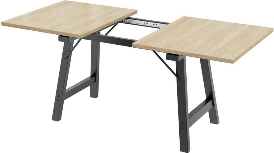 Zonder merk GotageeEettafel uitschuifbare eettafel modern ontwerp tafel houten tafelblad zwarte tafelpoten