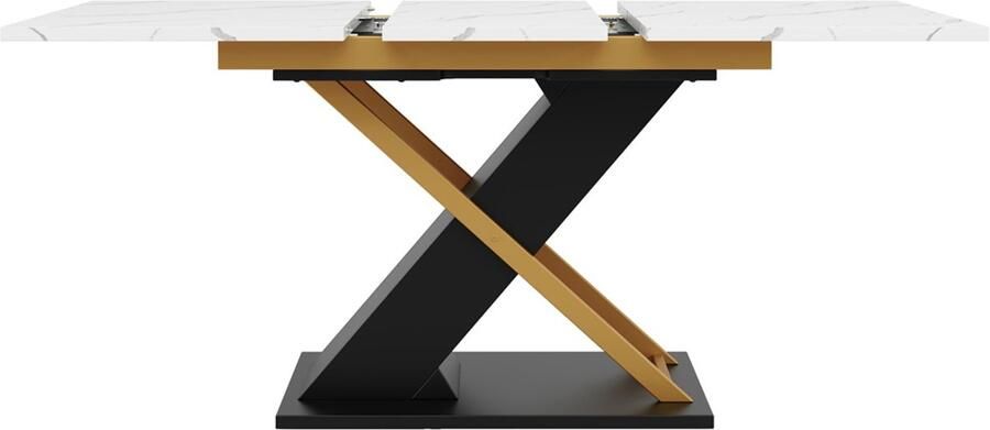 Eettafel Uitschuifbare eettafel Multifunctionele tafel met gouden X-vormige poten Stijlvol licht luxe en elegant design 120-160×80x75.4cm Wit