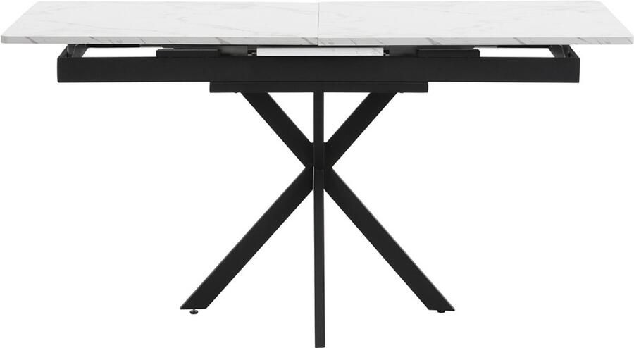 Eettafel Uitschuifbare tafel Salontafel Multifunctionele tafel Met stevige metalen kruisvormige poten Uitschuifbaar ontwerp praktisch en ruimtebesparend Geschikt voor maximaal 6 personen 150 180x70x76cm Wit+Zwart