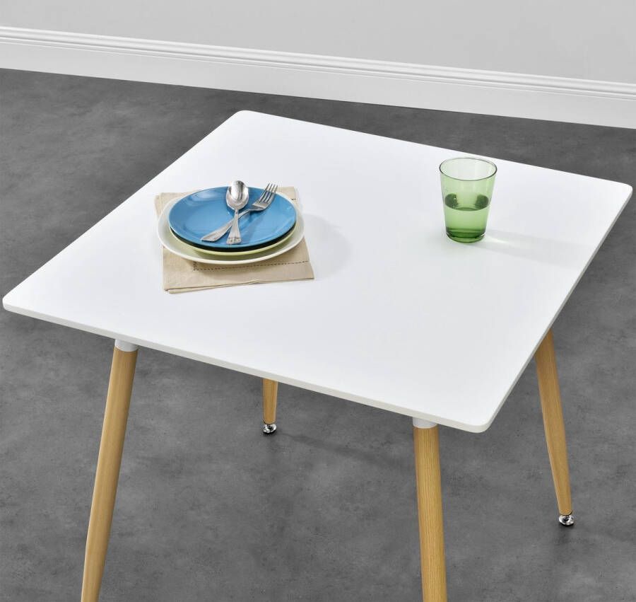 Unbranded Eettafel Vierkant Ines MDF en Staal 80x80x74 cm Modern Design Wit en Houtkleurig - Foto 2