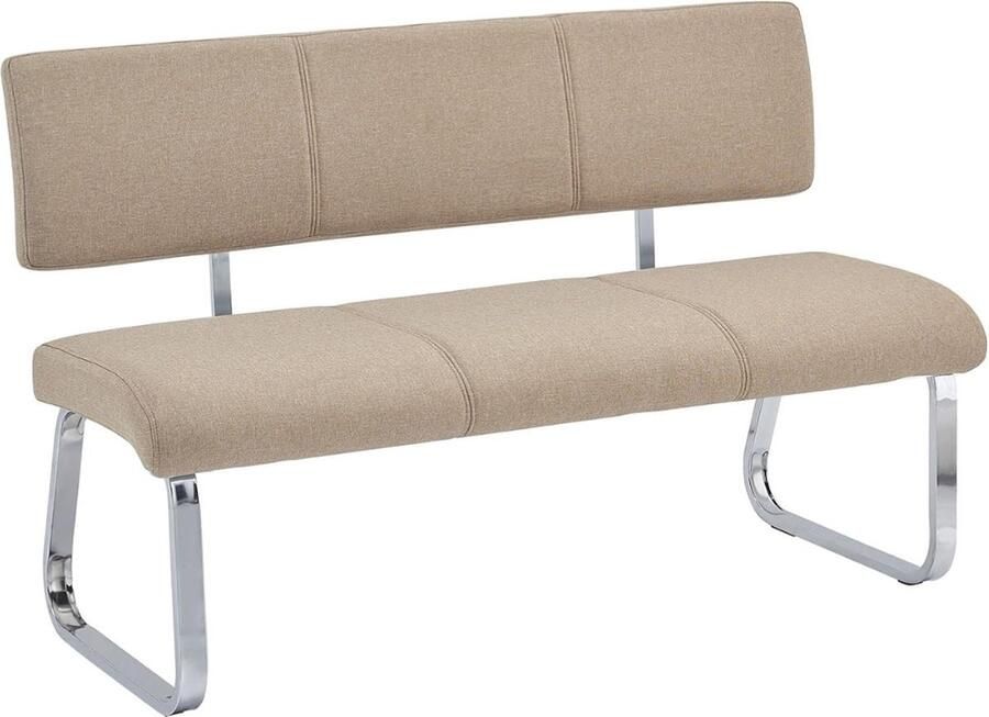 Eettafelbank Met Rugleuning – Eetbank – Eetkamerbank – Halbank – Halmeubel 136x87x56 Cm Metaal Beige