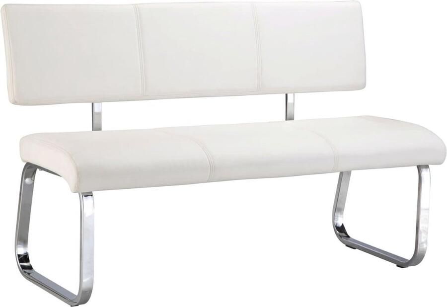 Eettafelbank Met Rugleuning – Eetbank – Eetkamerbank – Halbank – Halmeubel 136x87x56 Cm Metaal Wit