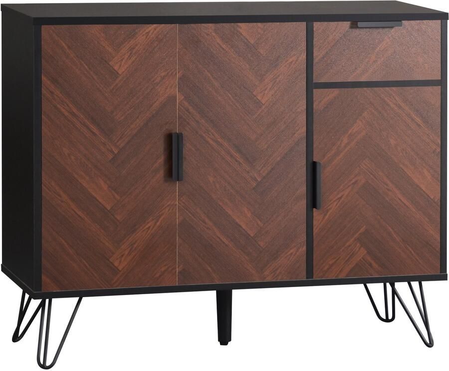 Eettafelkast opbergkast zijkast met 1 lade 3 deuren en verstelbare plankjes modern minimalistisch houten structuur-imitatiemotief met een trendy ontwerp 90 x 30 x 71 5 cm houten kleur