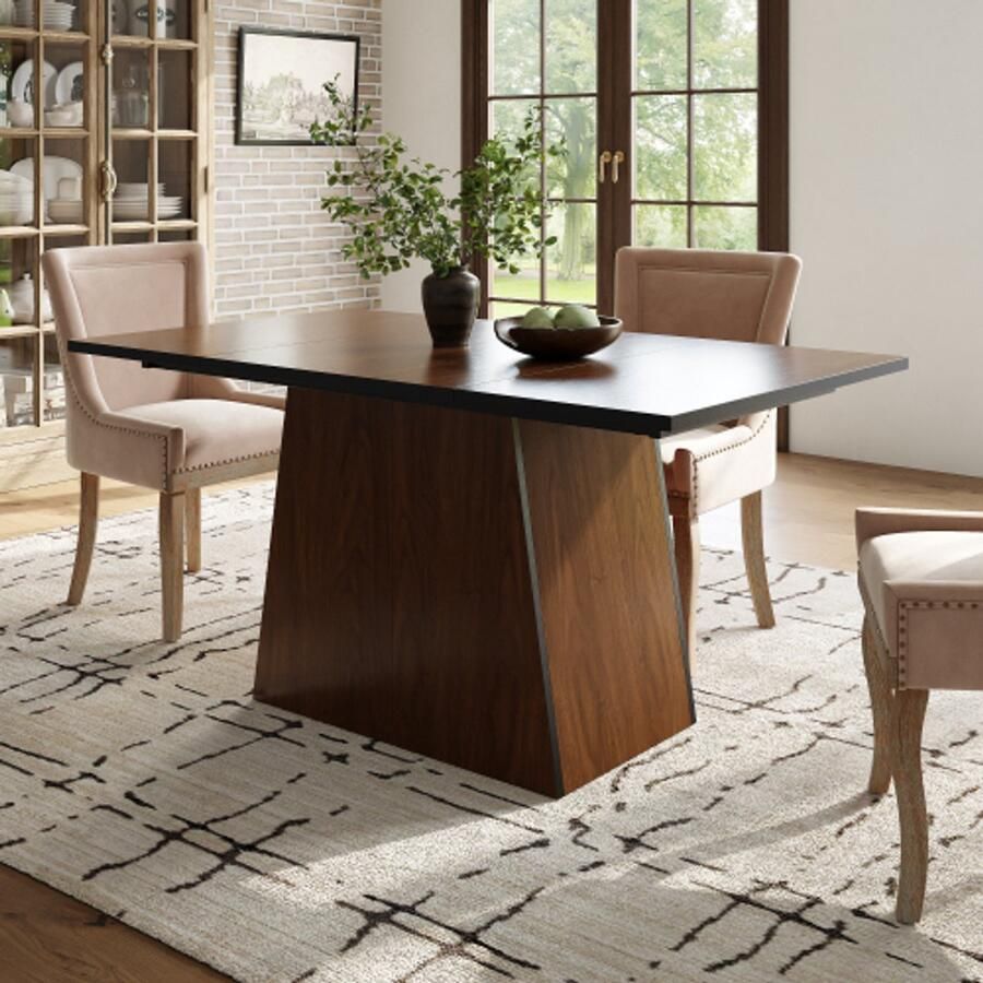 Eettafelset (5 stuks) 138 5 x 80 cm eettafel en 4 stoelen moderne eettafel met houtnerfpatroon keuken- en woonkamertafel beige fluwelen eetkamerstoelen met massief houten poten