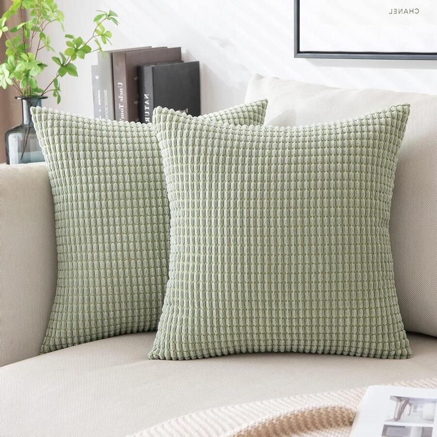 Effen decoratieve corduroy kussensloop Zachte vierkante kussenhoes voor sofa slaapkamer stoel 20 x 20 inch 50 x 50 cm 2 stuks Bonengroen