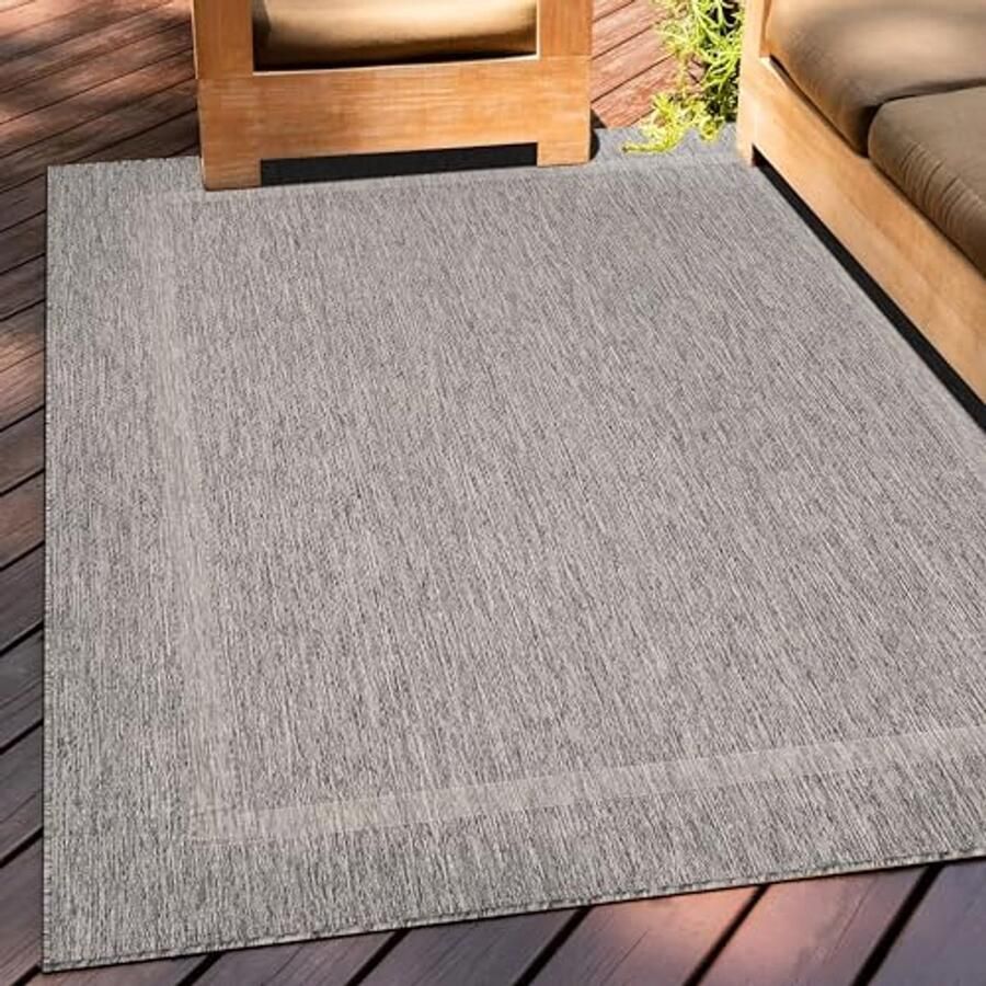 Effen Grijs Outdoor Tapijt voor Balkon Terras en Keuken 140 x 200 cm