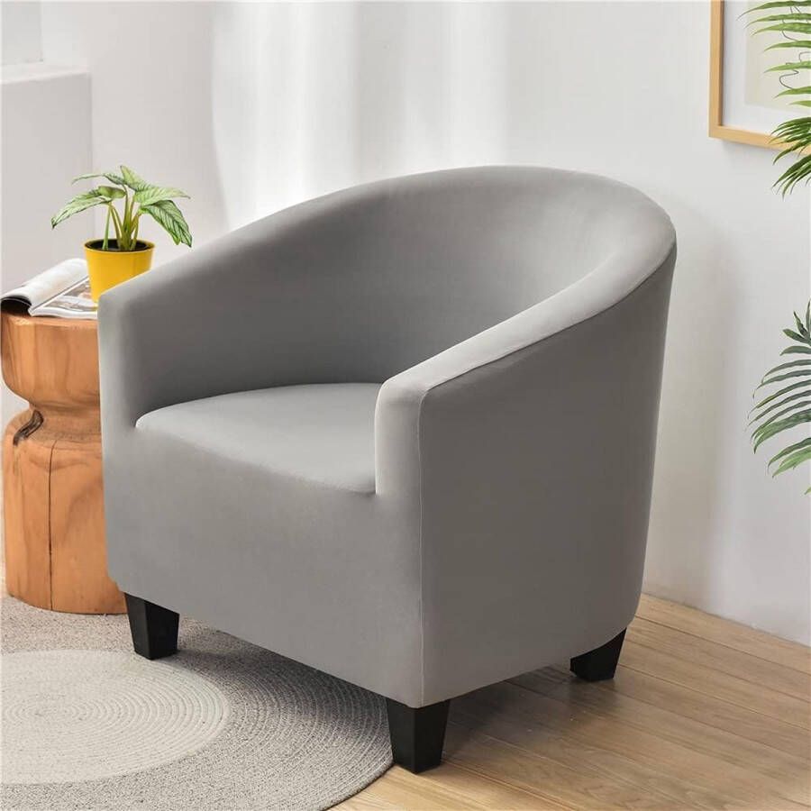 Effen hoes voor kuipstoelen stretch slipcover effen kleur club hotel fauteuilhoes universele verwijderbare wasbare meubelbeschermer bankhoezen voor woonkamer café (lichtgrijs)