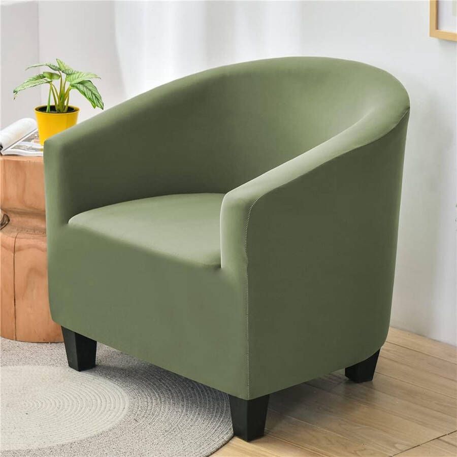 Effen hoes voor kuipstoelen stretch slipcover effen kleur club hotel fauteuilhoes universele verwijderbare wasbare meubelbeschermer bankhoezen voor woonkamer café (legergroen)