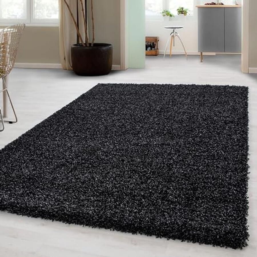 Effen Hoogpolig Vloerkleed Antraciet 80 x 150 cm Modern Shaggy Tapijt voor Woonkamer Slaapkamer en Kinderkamer