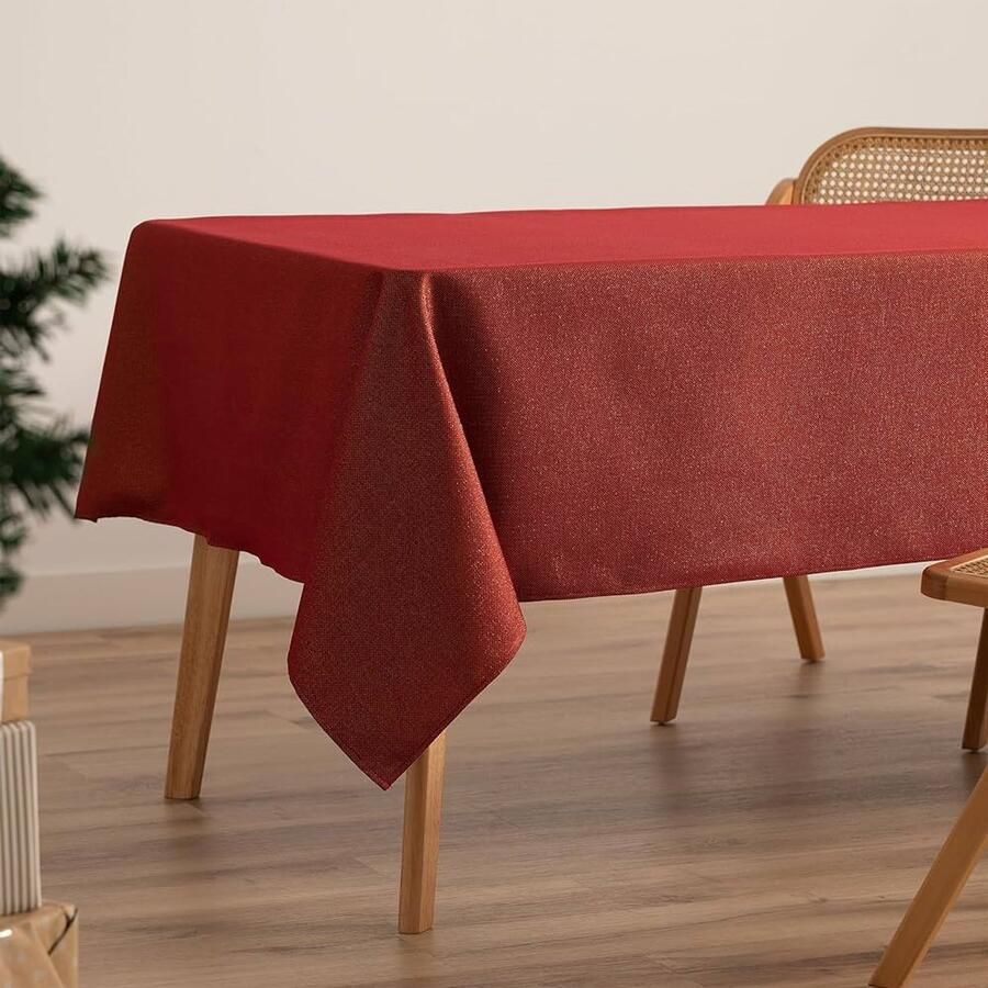 Effen kersttafelkleed rood katoen 140 x 240 cm