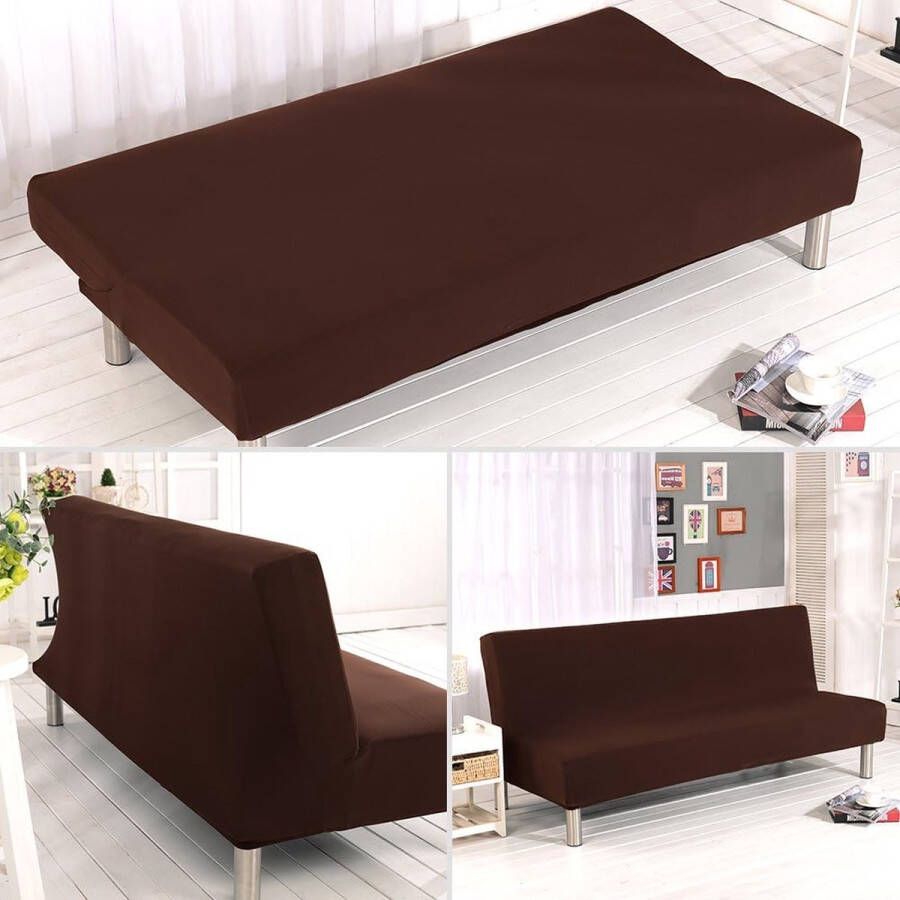 Effen kleur Armless Sofa Bed Cover Polyester Spandex Stretch Futon Hoes Protector 3-zits Elastische Volledige Opvouwbare Bank Sofa Cover past Opvouwbare Slaapbank zonder Armsteunen 80 x 50 in Koffie