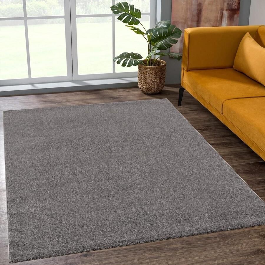 Effen moderne laagpolig tapijt grijs voor woonkamer slaapkamer werkkamer kantoor hal kinderkamer keuken 140 x 200 cm