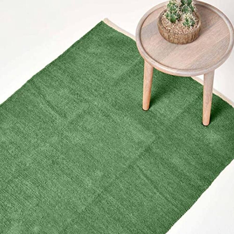 Effen Omkeerbaar Chenille Vloermat 100% Katoen Donkere Olijf 45 x 70 cm