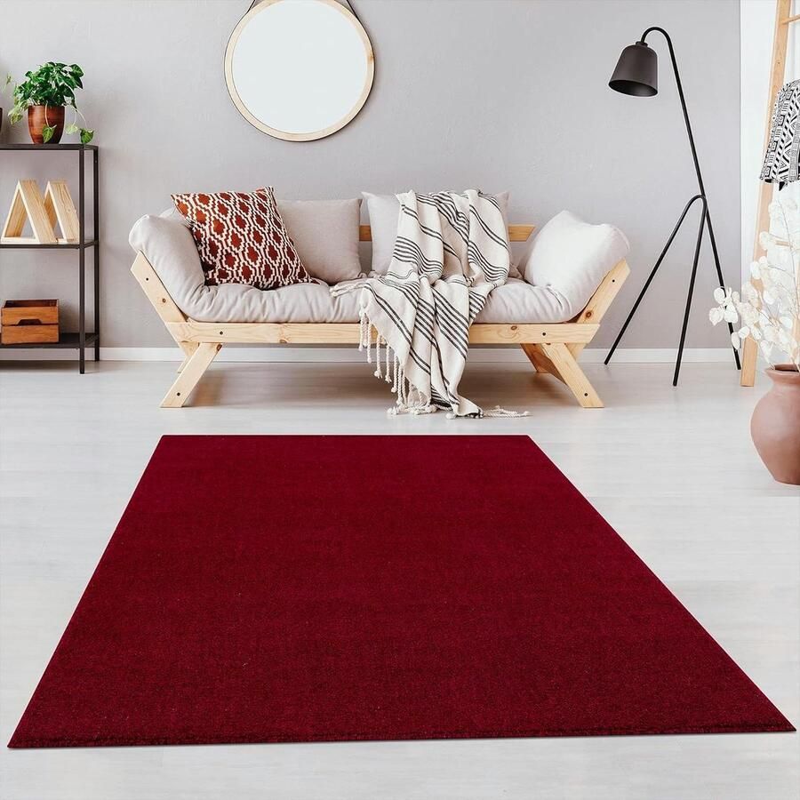Effen Rood Laagpolig Vloerkleed 120 x 170 cm voor Woonkamer Kinderkamer Slaapkamer Werkkamer Kantoor Hal en Keuken