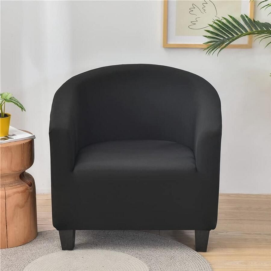 Effen stretch stoelhoes voor clubfauteuil Wasbare meubelbeschermer voor woonkamer en café (zwart)