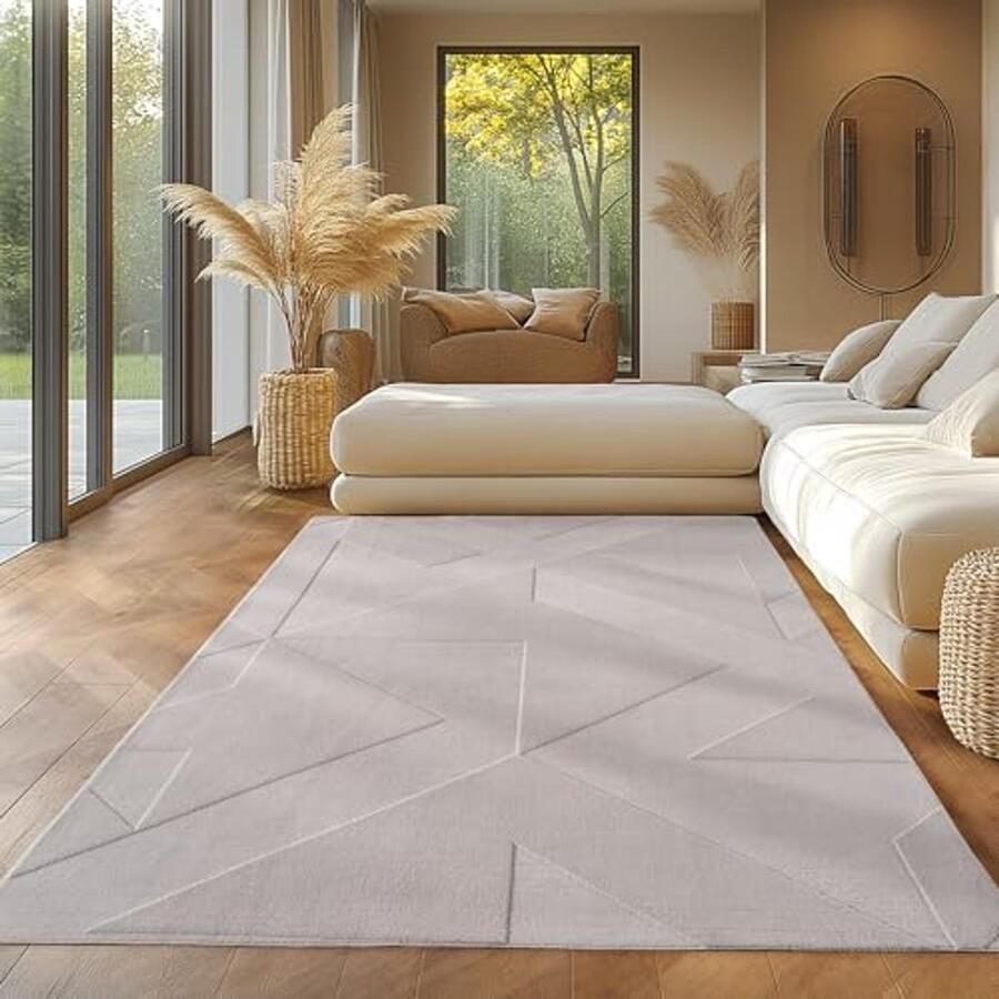 Effen Vloerkleed Crème 240x340 cm Decoratief Bohemian Vloerkleed Zacht en Wasbaar Tapijt voor Woonkamer en Slaapkamer