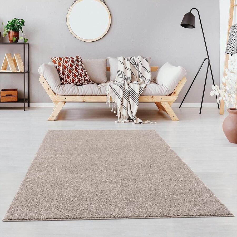 Effen vloerkleed geschikt voor woonkamer en kinderkamer 1 stuk beige 80 x 150 cm