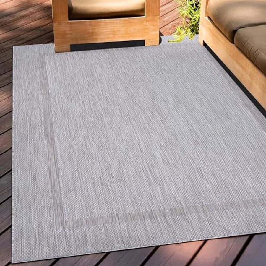 Effen Zilveren Outdoor Tapijt Rectangular Vloerkleed voor Terras Balkon Tuin of Keuken 60 x 100 cm