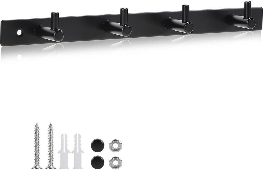 Efuturetime Kledingkasthaak zwarte kledingrek wandkapstok met 4 haken kledingrek wandkapstok van roestvrij staal met schroeven voor kleding hoed tas