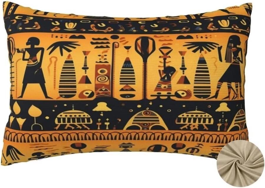 Furnibella -Egypte Geïnspireerde Decoratieve Kussenslopen 50 x 70 cm – Set van 2 Rechthoekige Kussenhoezen van Linnen – Sierkussens voor Bank & Woonkamer Outdoor Decoratie
