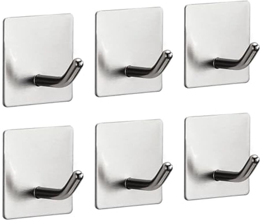 EHDWXVZM 6 stuks haken deurhaken sleutelhaken zelfklevende haken om op te hangen robuuste haakhaken supersterke zelfklevende haken metalen haken zelfklevende kapstokhaken