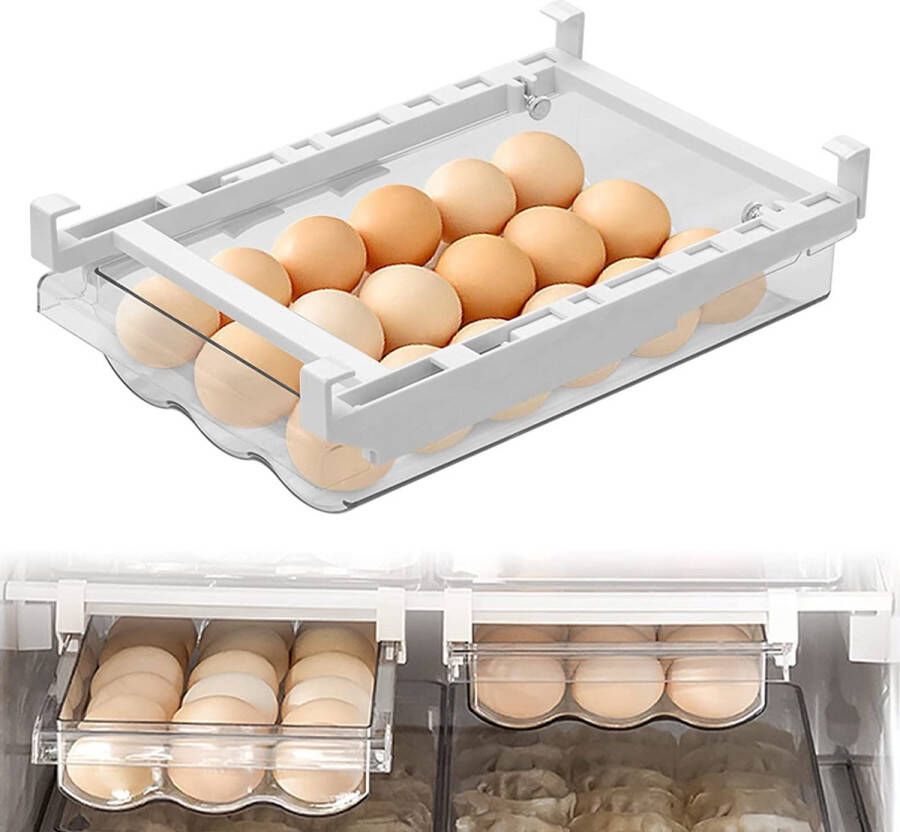 eierhouder koelkast met geleiderail en handgreep koelkastorganizer en bespaart de koelkastruimte ruimte voor maximaal 18 eieren (eierorganizer)