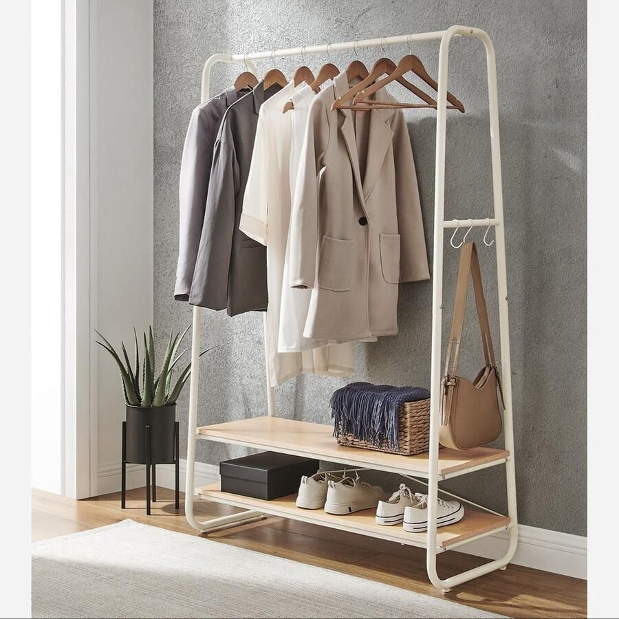 Rootz Living Rootz Eiken Crèmewit Kledingrek Garderobeorganisator Kledingstandaard Spaanplaat en staal 45 cm x 100 cm x 160 cm Zwaar uitgevoerd Eenvoudige montage Maximale belasting 170 kg