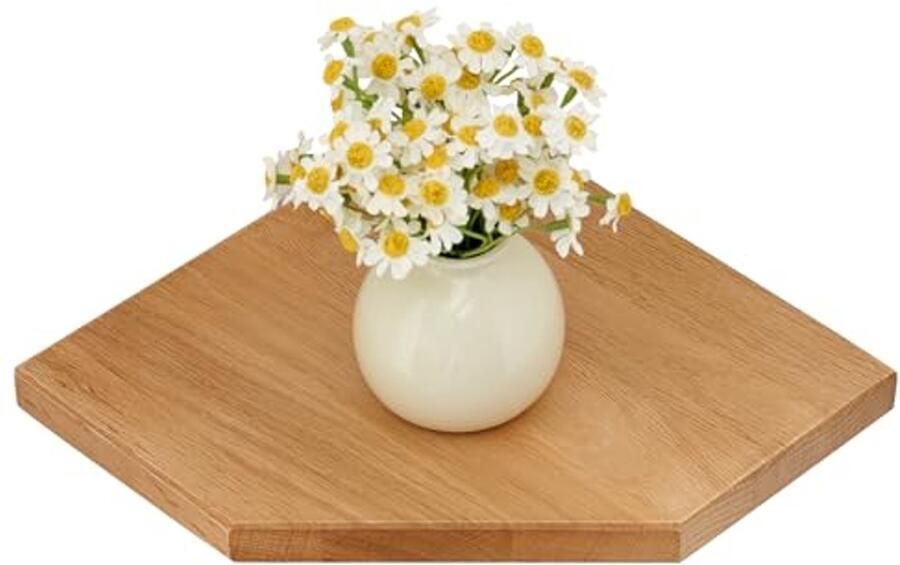 Eiken Hoekplank Zwevende Wandplank voor Planten in Slaapkamer en Woonkamer (25 cm)