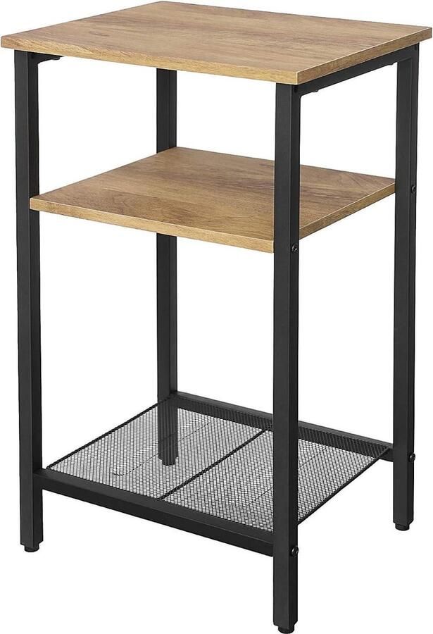 Einde bijzettafel 3 planken stalen frame honingbruin zwart woonkamer slaapkamer LET201B05