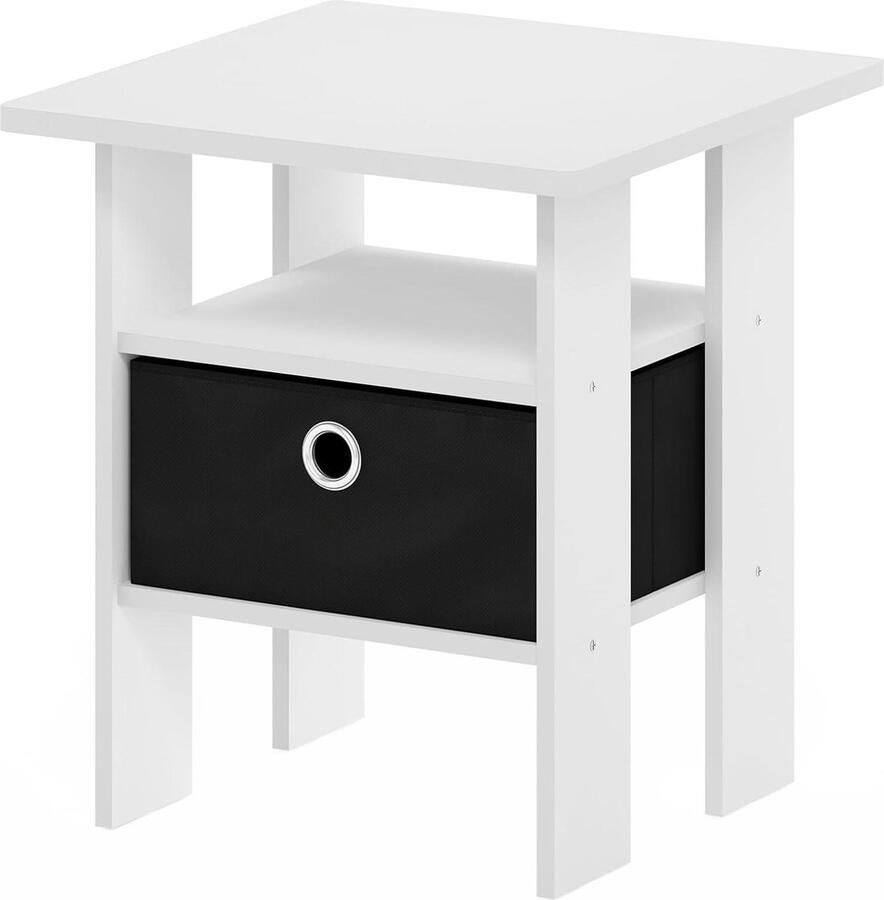 Einde bijzettafel nachtkastje met vuilnisbak ontworpen hout wit-zwart 1-pack multifunctioneel meubelstuk nachtkastje zwart 60 cm hoog