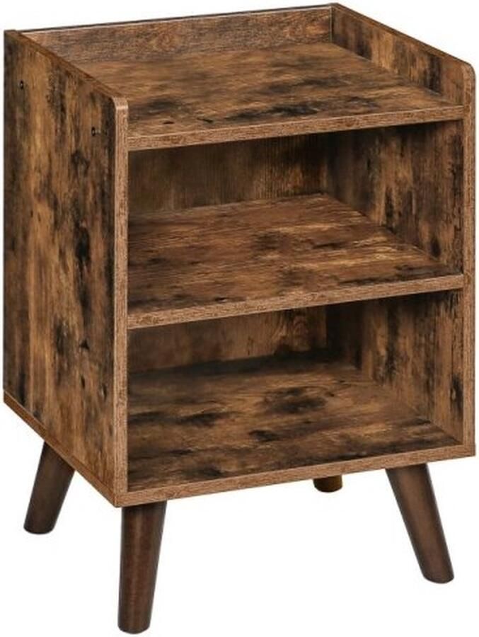 ZAZA Home Eindtafel 3-laags nachtkastje met open compartiment houten accent bijzettafel voor kleine ruimtes stabiele en stevige constructie rustiek bruin