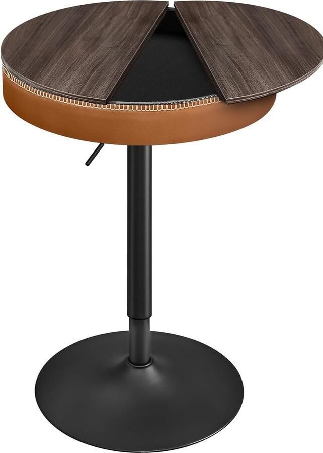 EKHO Collectie Bartafel In hoogte verstelbare kleine tafel met opbergruimte Kunstleer stiksel Midden van de eeuw Moderne stijl Keuken Thuisbar Woonkamer Asbruin Karamelbruin