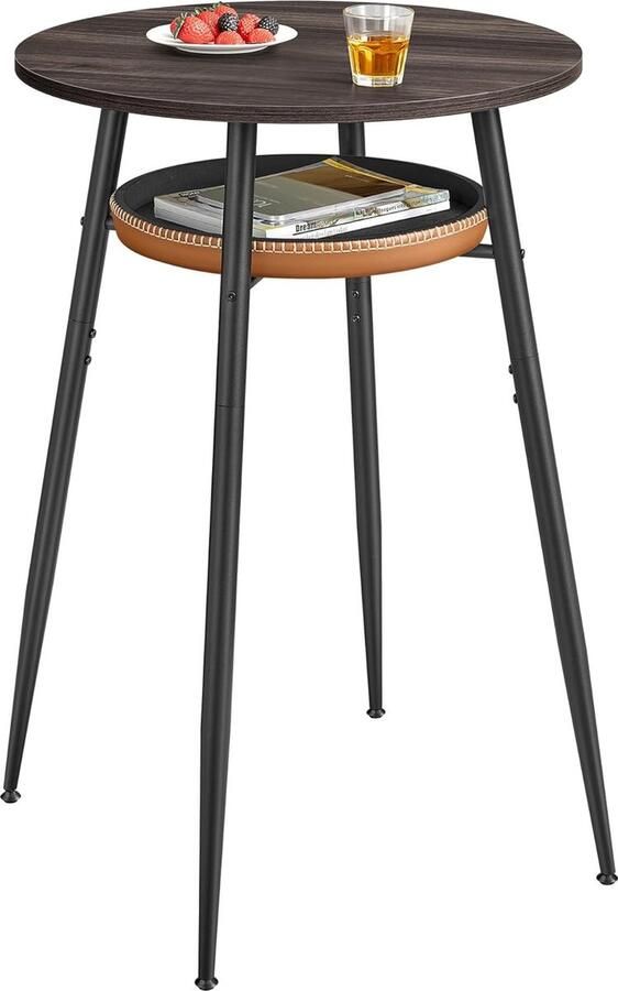 EKHO Collectie Bartafel met opbergruimte hoge ronde tafel kunstleer met naden Mid-Century moderne stijl keuken huisbar woonkamer eenvoudige montage asbruin-karamelbruin