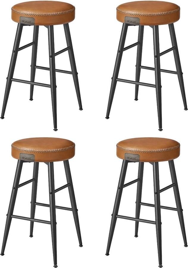Rootz Living Rootz 4-delige set barstoelen keukenkrukken stoelen op toonbankhoogte stalen frame 49 5 cm x 49 5 cm x 63 cm karamelbruin PU-leer lichtgewicht stevig eenvoudige montage - Foto 2