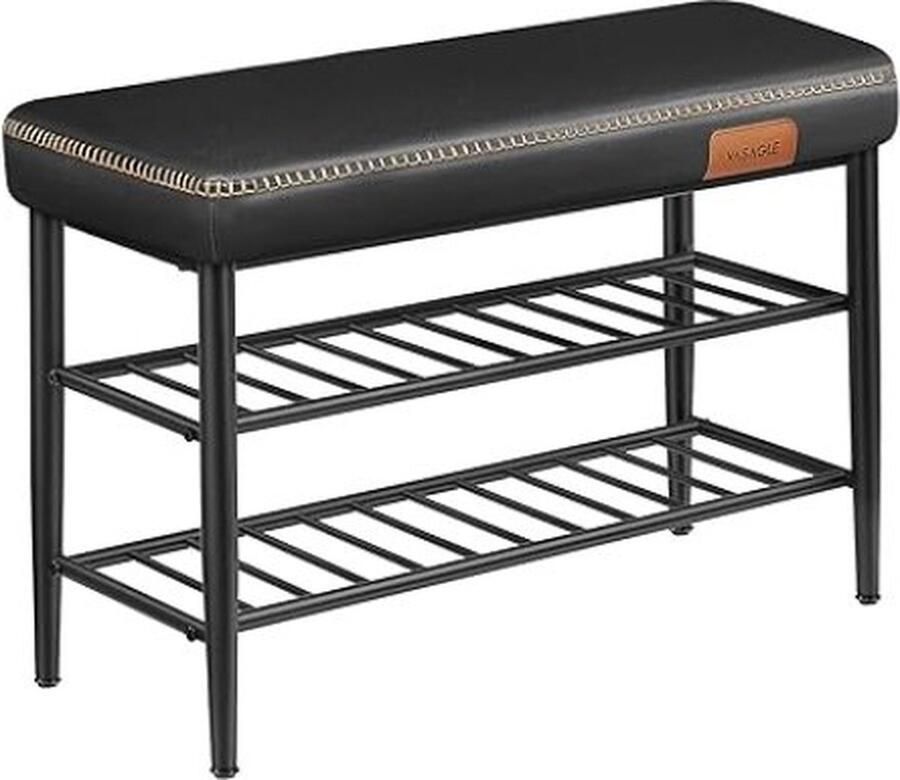 ZAZA Home Ekho Collection schoenbank bank stoel ingang faux leer naad stijl uit de jaren 1960 modern laadcapaciteit tot 135 kg 30 x 80 x 50 cm inkt zwart