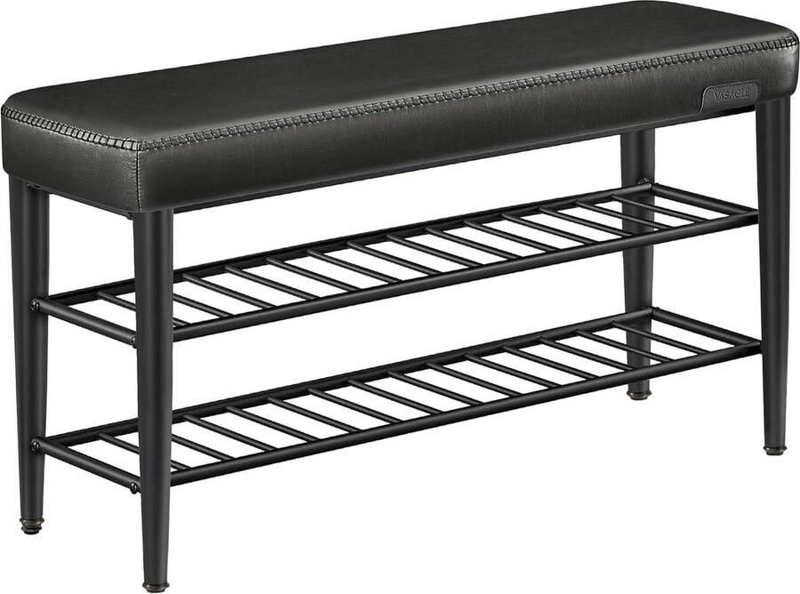 EKHO Collection schoenenbank zitbank zitkist entree kunstleer naden mid-century-moderne stijl modern tot 135 kg belastbaar 30 x 100 x 50 cm inktzwart