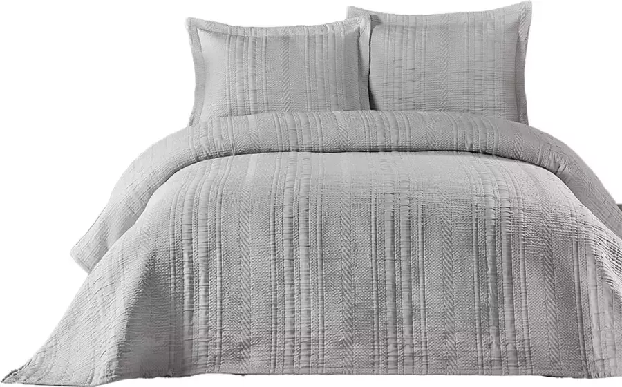 Elart Beddengoedset sprei 220 x 240 cm en 2 kussenslopen 50 x 70 cm bedsprei deken voor zomer gewatteerde deken voor bed bank woondeken zacht en modern (grijs)