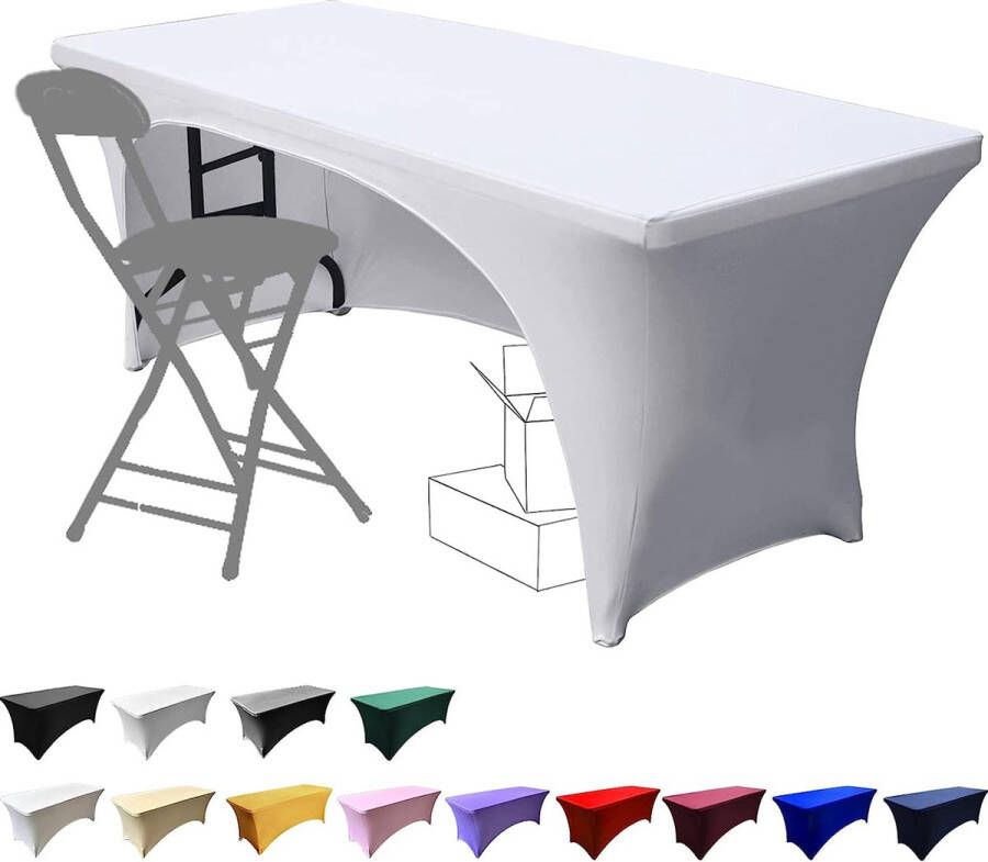 Elasthan Tischdecke 183cm x 75cm Tischhussen 6ft Polyester Rechteckige Tischdecke mit offenem Rücken Dehnbare Tischdecke Hochzeit Party Küche Decoration- Weiß - Foto 3
