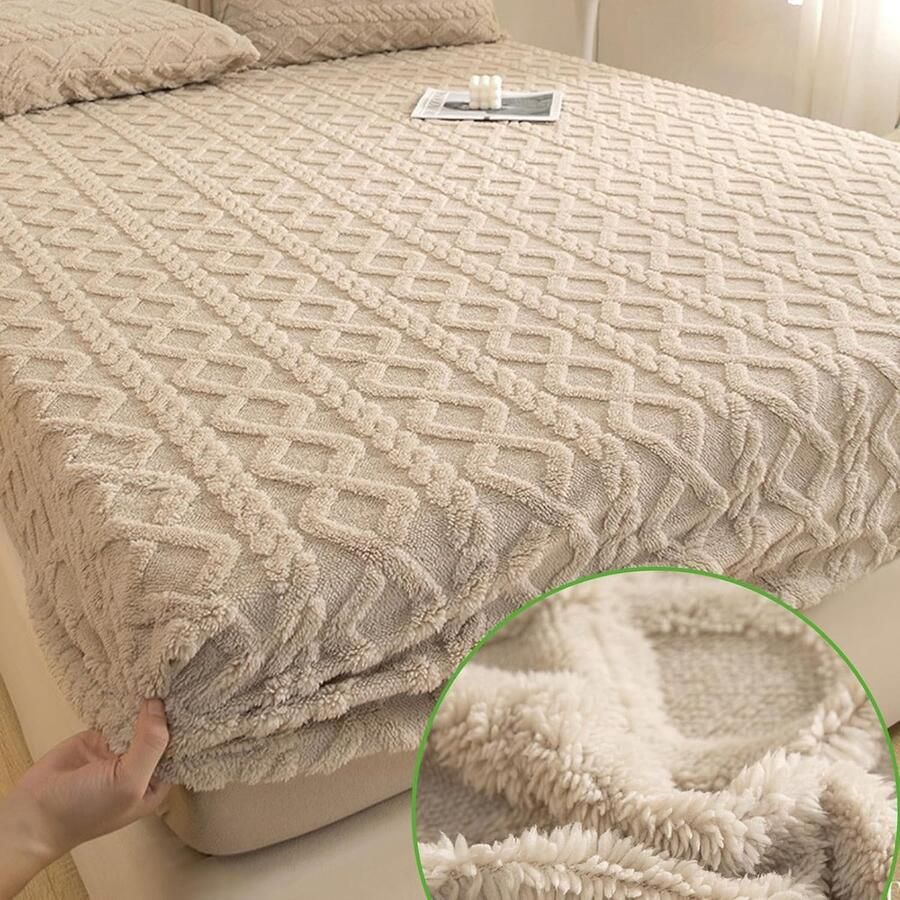 Elastic Bed Sheets Quilted Plush Elastic Bed Sheets Queen Size Elastic Bedsheets Queen Size Bed Fluffy Machine Washable Elastic Bed Sheets With 2 pillowcases (180 * 200cm 70.87 * 78.74in Beige)