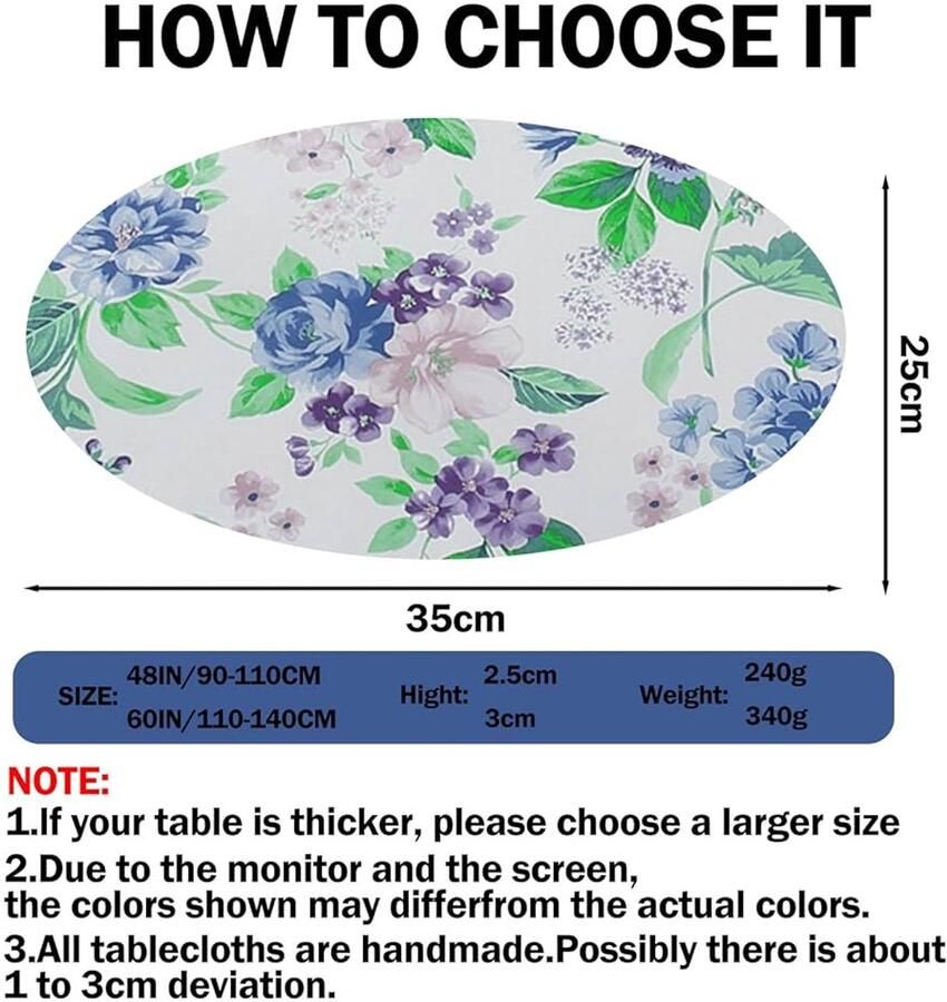 Elastisch Tafelkleed Waterdicht Geschikt voor Ronde Tafels 90-110 cm Bloemenpatroon