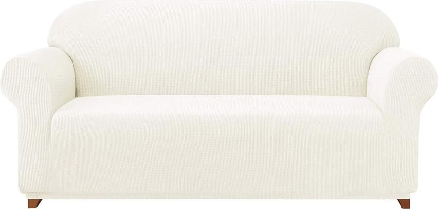 Elastische 2-zits bankovertrek Polyester crème Bescherming en stijl voor je bank