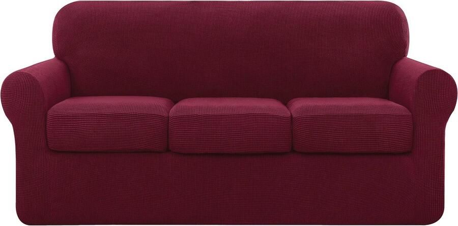 Elastische 3-zits bankhoes met kussenslopen Wasbaar en Beschermend Bordeaux