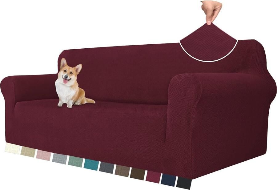 Elastische 3-Zits Bankhoes Universele Rekbare Sofahoes met Anti-Slip en Krasbestendige Bescherming Rood