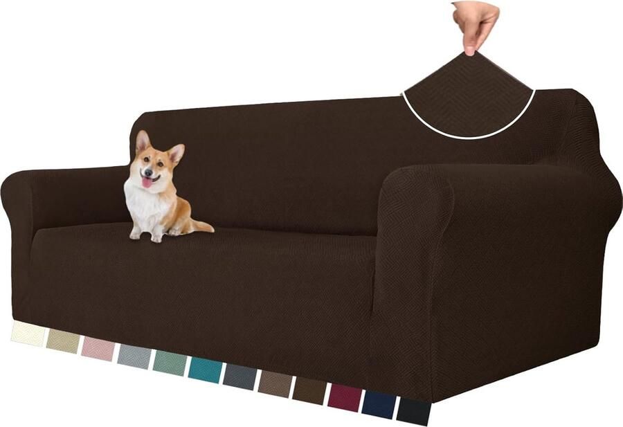 Elastische 3 Zits Bankhoes voor Woonkamer Universele Sofahoes met Antislip Krasbestendig en Machinewasbaar Kaki