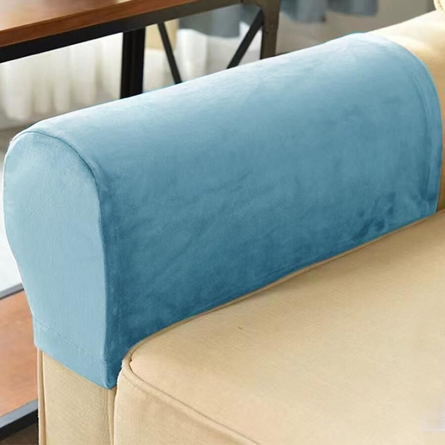 Elastische armleuninghoezen voor fauteuils elastische armleuninghoezen van fluwelen stof bankbescherming antislip wasbaar meubelbeschermhoes bankhoes 2-delig (Blauw)