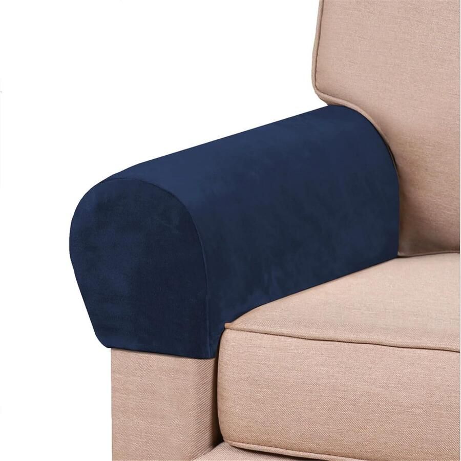 Elastische armleuninghoezen voor fauteuils elastische armleuninghoezen van fluwelen stof bankbescherming antislip wasbaar meubelbeschermhoes bankhoes 2-delig (Marineblauw)