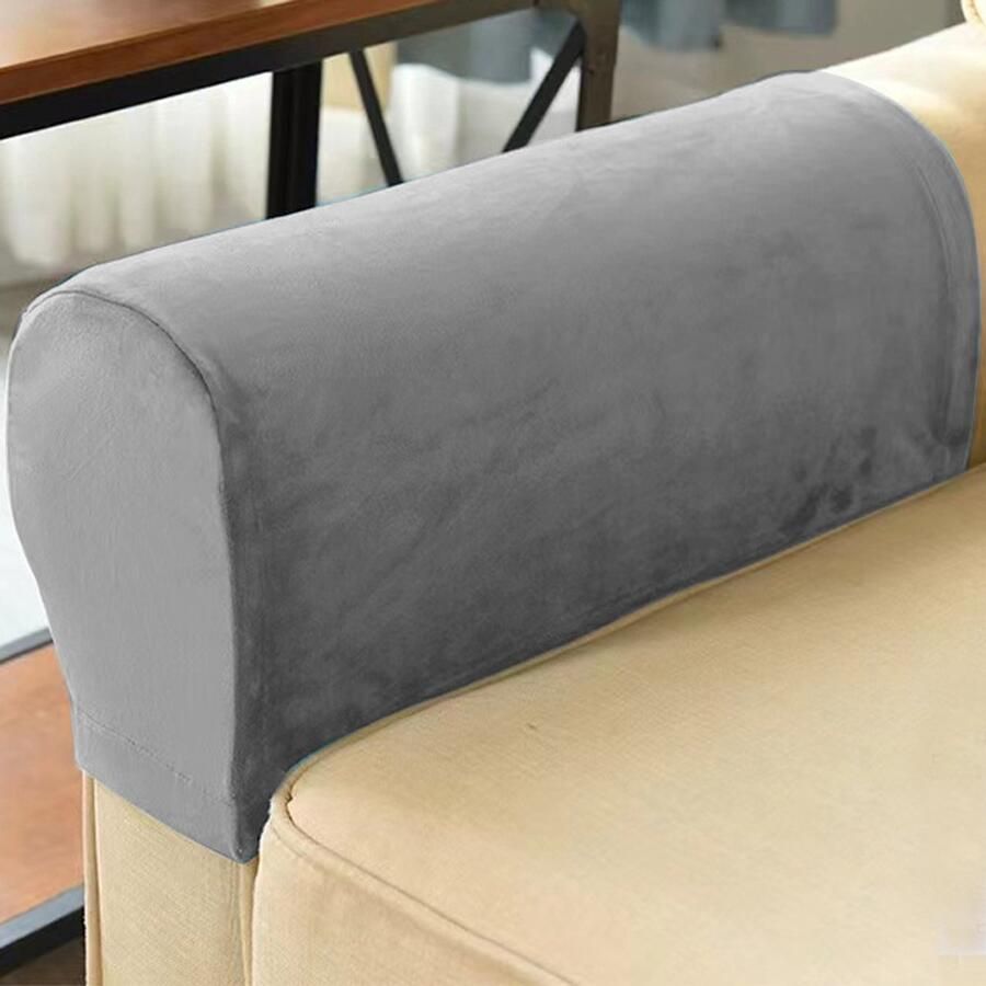 Elastische armleuninghoezen voor fauteuils elastische armleuninghoezen van fluwelen stof bankbescherming antislip wasbaar meubelbeschermhoes bankhoes 2-delig (Grijs)